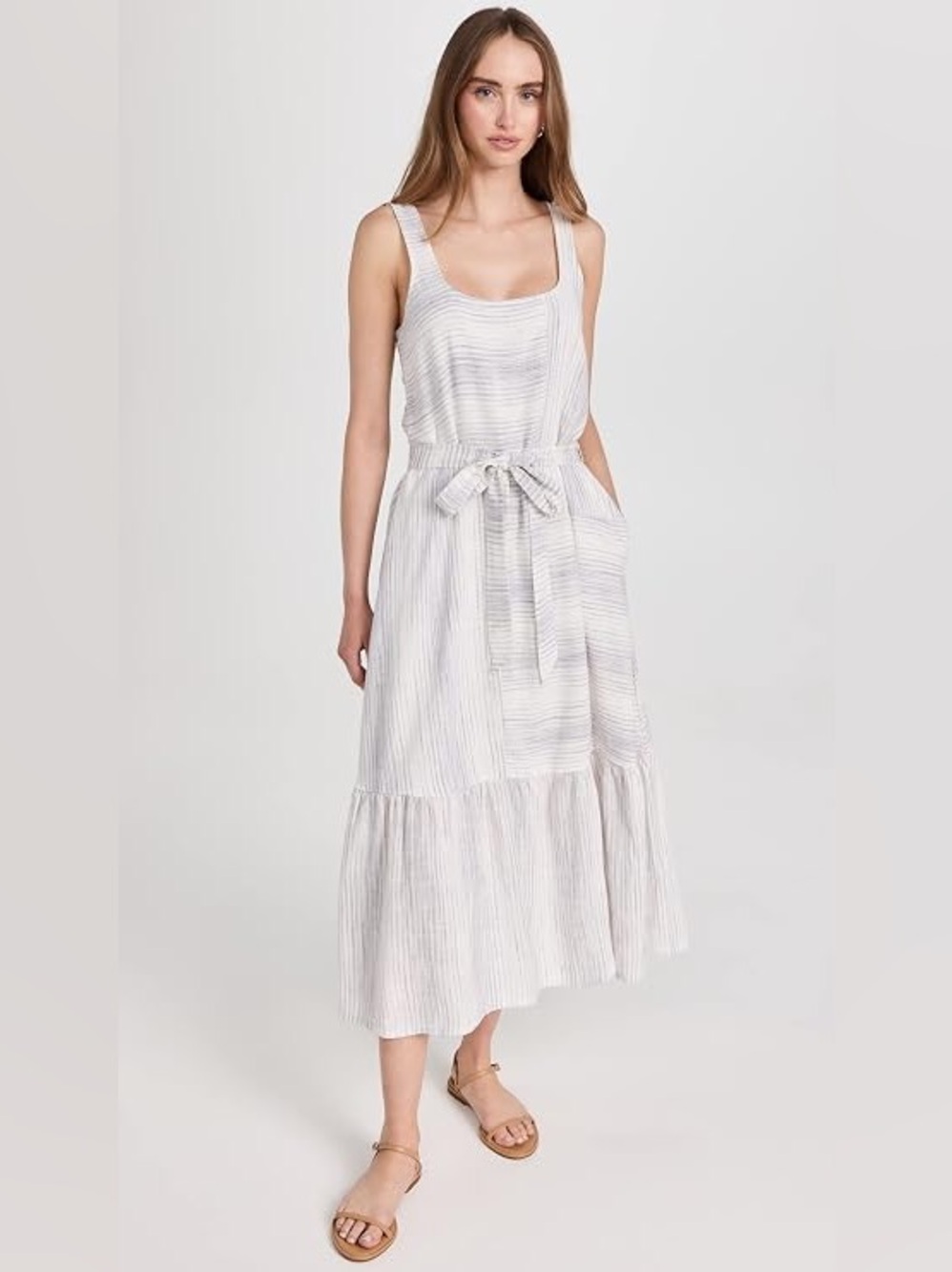 Splendid White Striped Maxi Dress with Tie Waist